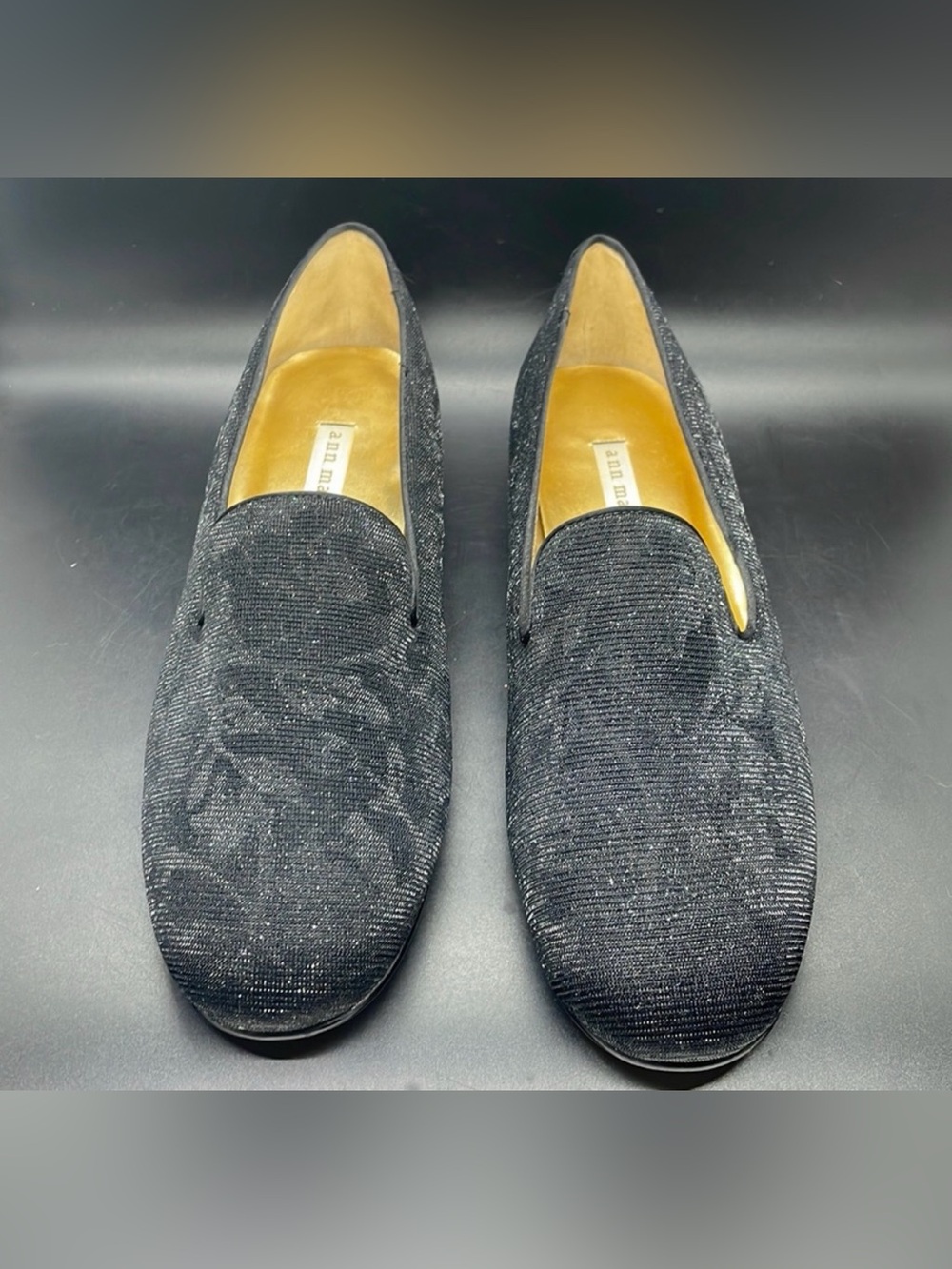 Vintage Ann Marino Black Slip-On Flats Jacquard  Loafers Size 9M
